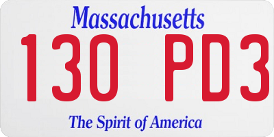 MA license plate 130PD3
