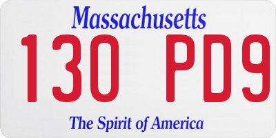 MA license plate 130PD9