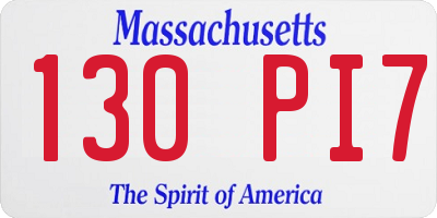 MA license plate 130PI7