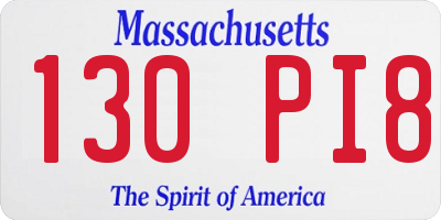 MA license plate 130PI8