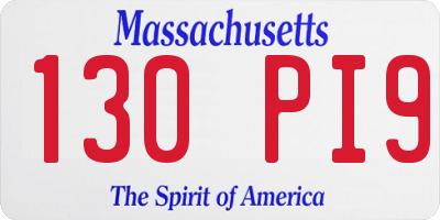 MA license plate 130PI9