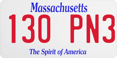 MA license plate 130PN3