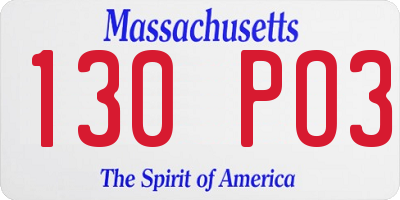 MA license plate 130PO3