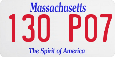MA license plate 130PO7