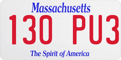 MA license plate 130PU3