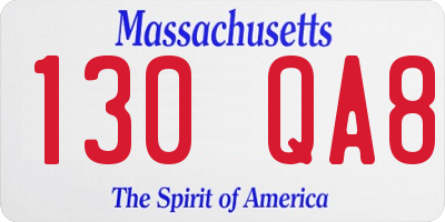 MA license plate 130QA8