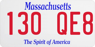 MA license plate 130QE8
