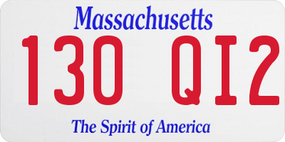 MA license plate 130QI2