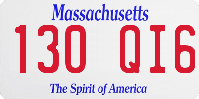 MA license plate 130QI6