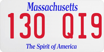 MA license plate 130QI9
