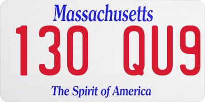 MA license plate 130QU9