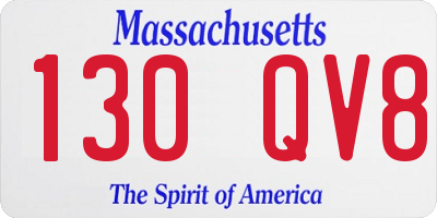 MA license plate 130QV8