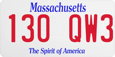 MA license plate 130QW3