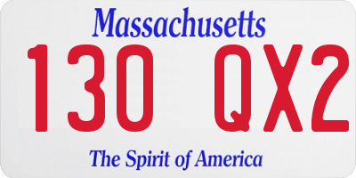 MA license plate 130QX2