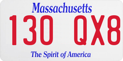 MA license plate 130QX8
