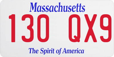 MA license plate 130QX9