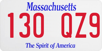 MA license plate 130QZ9
