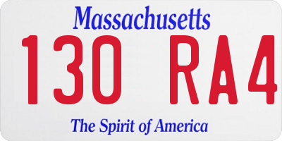MA license plate 130RA4