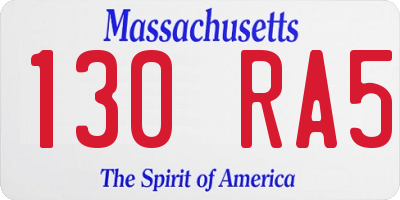 MA license plate 130RA5