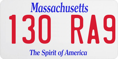 MA license plate 130RA9