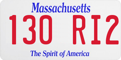MA license plate 130RI2