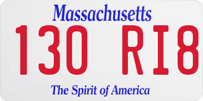 MA license plate 130RI8