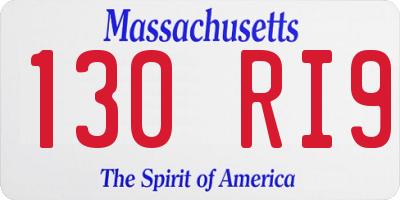 MA license plate 130RI9