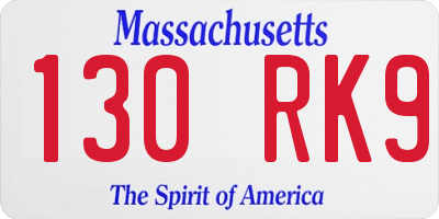 MA license plate 130RK9