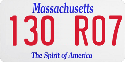 MA license plate 130RO7