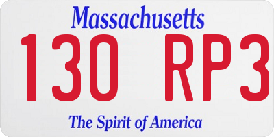MA license plate 130RP3