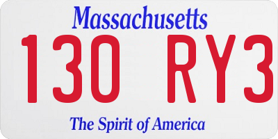 MA license plate 130RY3