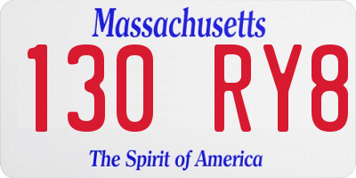 MA license plate 130RY8