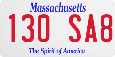 MA license plate 130SA8