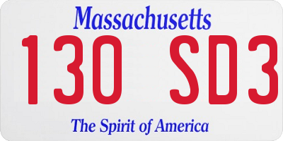 MA license plate 130SD3