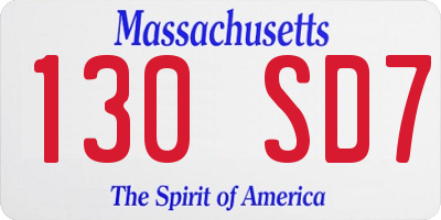 MA license plate 130SD7