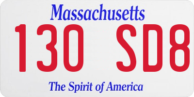 MA license plate 130SD8