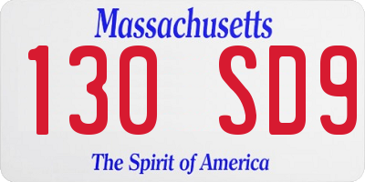 MA license plate 130SD9