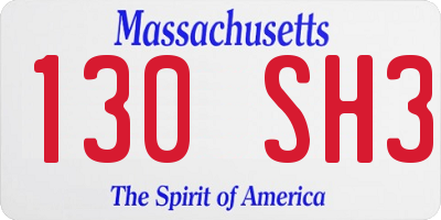 MA license plate 130SH3