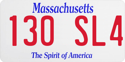 MA license plate 130SL4
