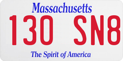 MA license plate 130SN8