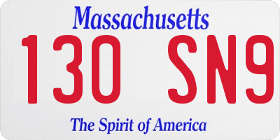 MA license plate 130SN9