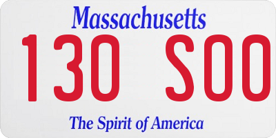 MA license plate 130SO0