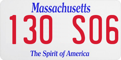 MA license plate 130SO6