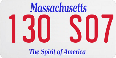 MA license plate 130SO7