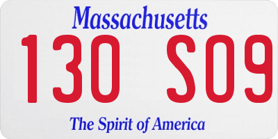 MA license plate 130SO9
