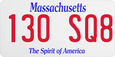 MA license plate 130SQ8