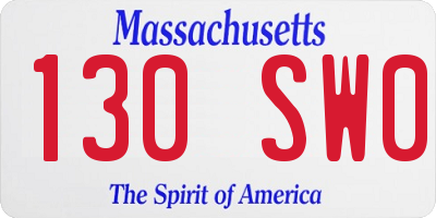 MA license plate 130SW0