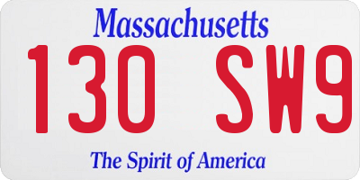 MA license plate 130SW9