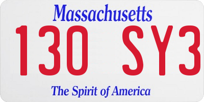 MA license plate 130SY3