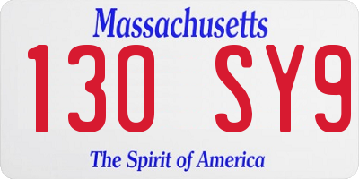 MA license plate 130SY9